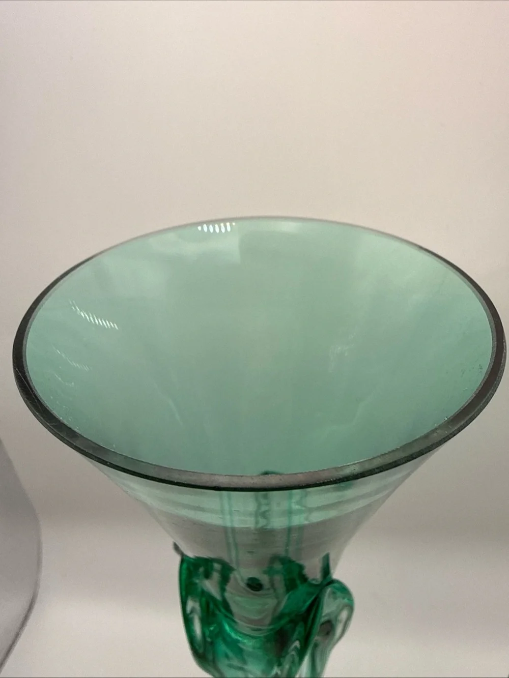 Vintage Set of 2 Green Jozefina Krosno Art Glass Taper Candleholders Hand-Blown